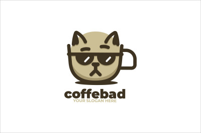 cool cat face cup vector template logo design