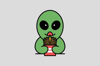 cute alien with french fries vector template logo design