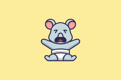 cute baby koala crying vector template logo design