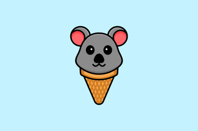 cute bear ice cream cone vector template logo design