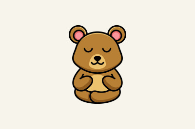 cute bear meditation logo vector template logo design