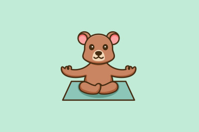 cute bear meditation vector template logo design