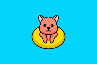 cute cat in pool tube vector template logo design