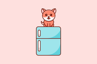 cute cat on fridge vector template logo design