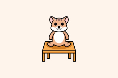 cute cat on table vector template logo design
