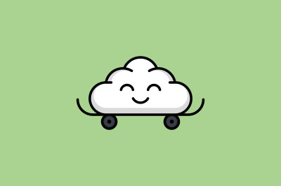 cute cloud on skateboard vector template logo design