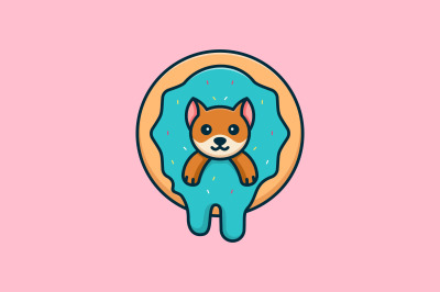 cute dog donut vector template logo design