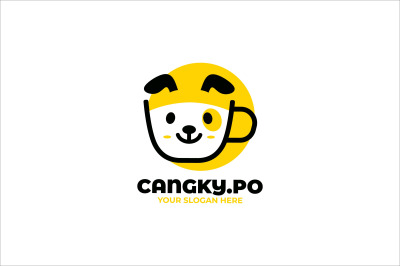 cute dog face cup vector template logo design