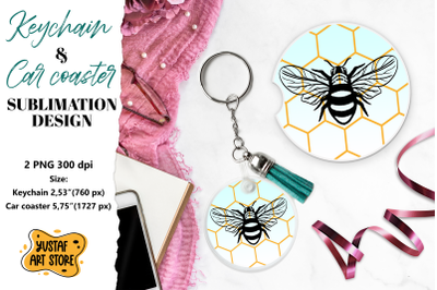 Bee Keychain sublimation. Bee Car coaster sublimation.