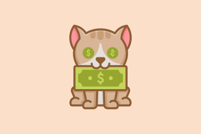 cute dollar cat vector template logo design