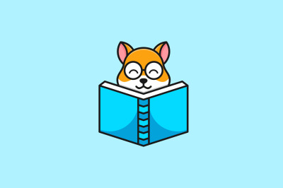 cute fox reading book vector template logo design