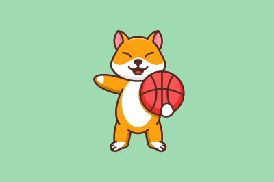 cute fox with basketball vector template logo design