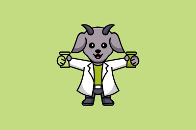 cute goat scientist vector template logo design