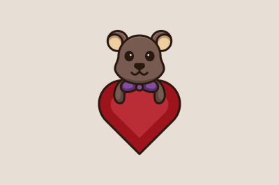 cute heart bear vector template logo design