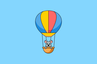 cute koala in air balloon vector template logo design