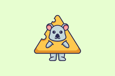 cute koala in triangle cheese vector template logo design