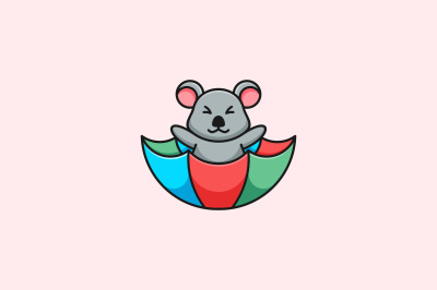 cute koala in umbrella vector template logo design