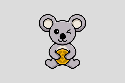 cute koala with dollar coin vector template logo design