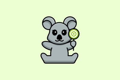 cute koala with lollipop vector template logo design