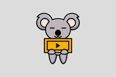 cute koala with play icon button vector template logo design