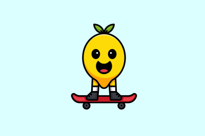 cute lemon on skateboard vector template logo design