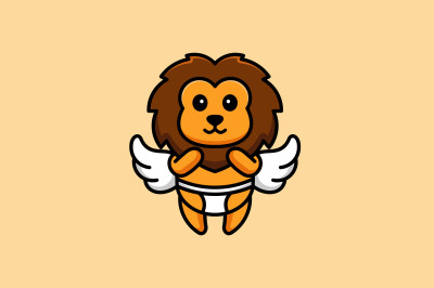 cute lion cub angel vector template logo design