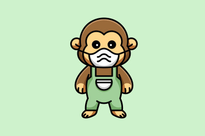 cute monkey with mask vector template logo design