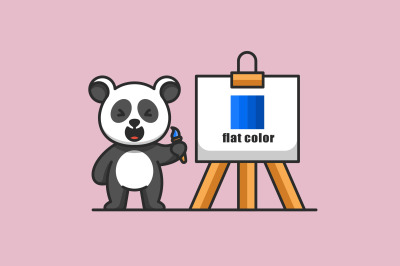 cute panda painter vector template logo design