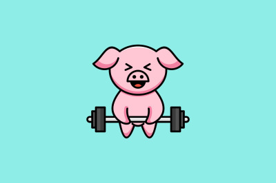 cute pig gym vector template logo design