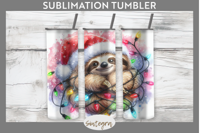 Christmas Sloth Entangled in Lights Tumbler Sublimation 20 oz Skinny