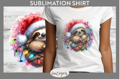 Christmas Sloth Entangled in Lights T-shirt Sublimation