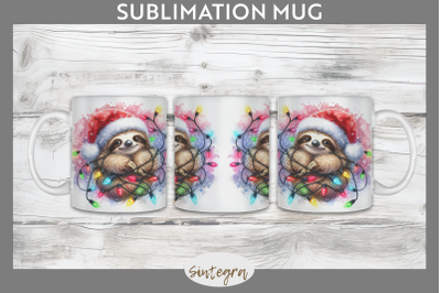 Christmas Sloth Entangled in Lights Mug Wrap Sublimation