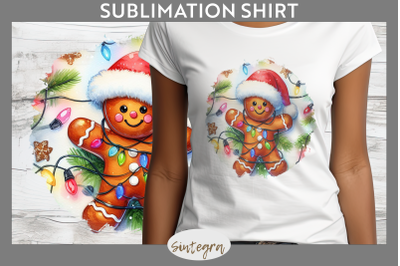 Gingerbread Man Entangled in Lights T-shirt Sublimation