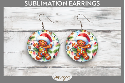Gingerbread Man Entangled in Lights Round Earrings Sublimation