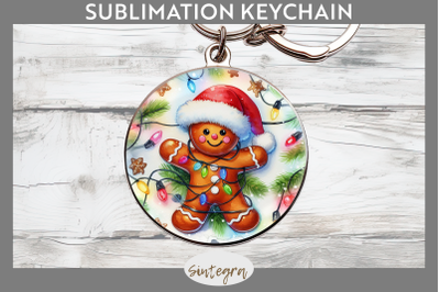 Gingerbread Man Entangled in Lights Round Keychain Sublimation