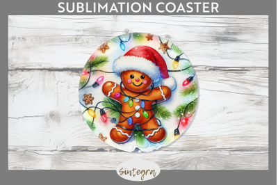 Gingerbread Man Entangled in Lights Round Coaster Sublimation