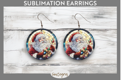 Stained Glass Santa Claus Round Earrings Sublimation