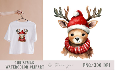 Cute watercolor Christmas reindeer baby clipart- 1 png file