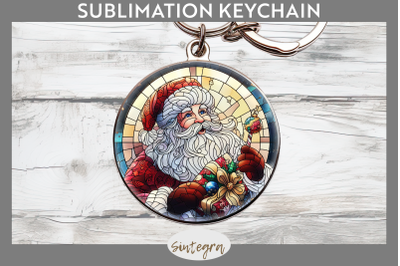 Stained Glass Santa Claus Round Keychain Sublimation