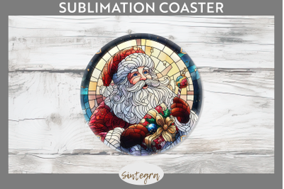 Stained Glass Santa Claus Round Coaster Sublimation