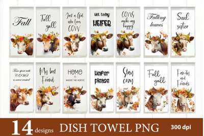 Fall Cow Dish Towel PNG Bundle. Kitchen Towel Bundle