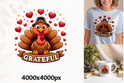 Grateful Turkey Cute Autumn Art