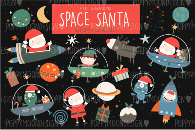 Space Santa clipart set