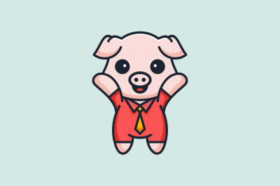 cute pig in suit vector template logo design