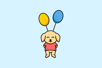 cute puppy with balloons vector template logo design