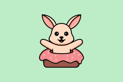 cute rabbit donut vector template logo design