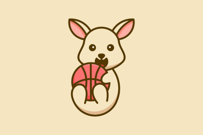 cute rabbit with basketball vector template logo design