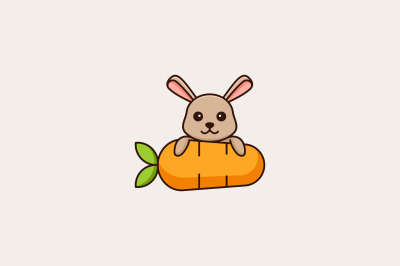 cute rabbit with carrot vector template logo design