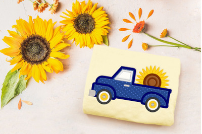 Sunflower Vintage Truck | Applique Embroidery