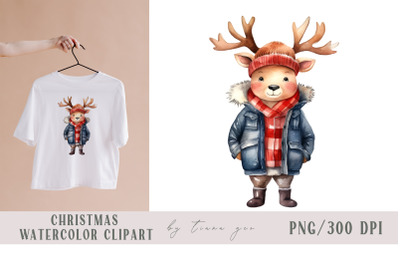 Cute watercolor Christmas winter reindeer clipart- 1 png